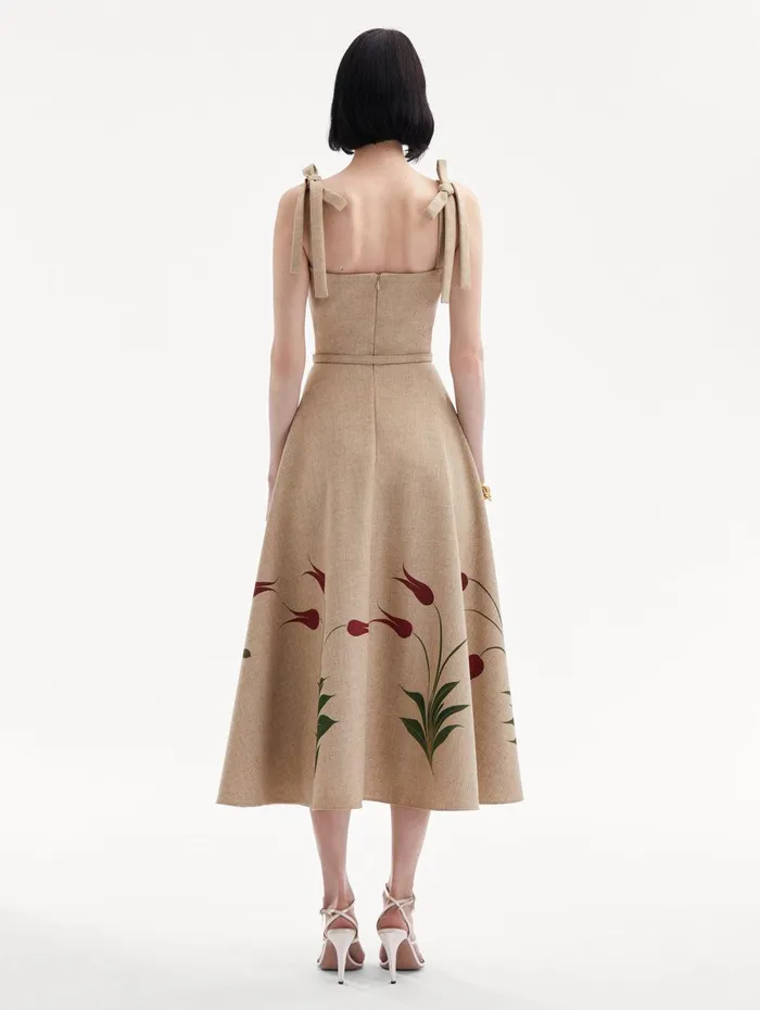 Marbled Tulip Canvas Dress Linen Red Women Oscar De La Renta Dresses Marbled Tulip Canvas Dress Linen Red Women Oscar De La Renta Dresses