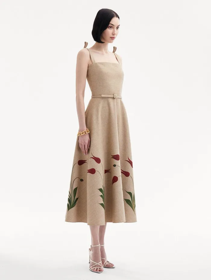 Marbled Tulip Canvas Dress Linen Red Women Oscar De La Renta Dresses Marbled Tulip Canvas Dress Linen Red Women Oscar De La Renta Dresses