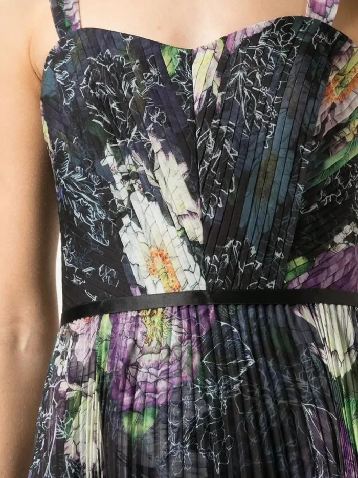 Marchesa Marchesa Notte Floral Print Pleated Gown Black 8211 Women