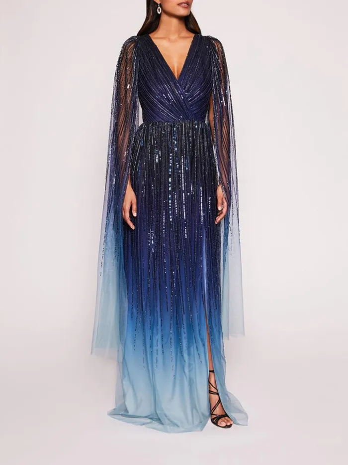 Marchesa Marchesa Notte Ombre Beaded Gown Navy Multi 8211 Women