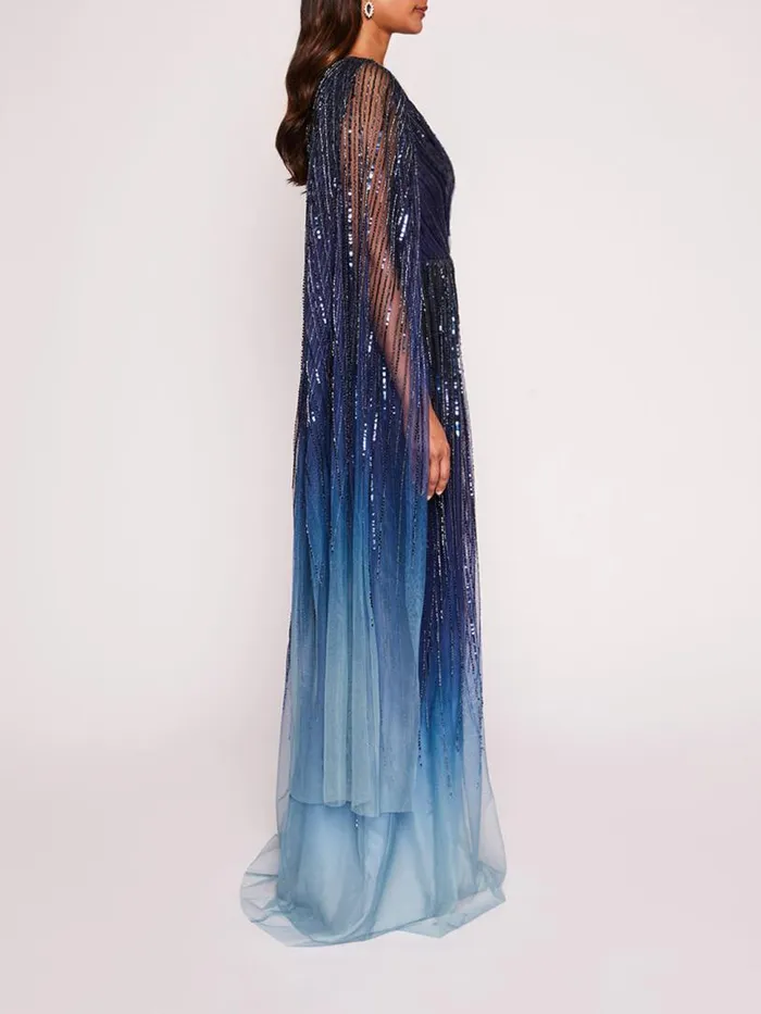 Marchesa Marchesa Notte Ombre Beaded Gown Navy Multi 8211 Women