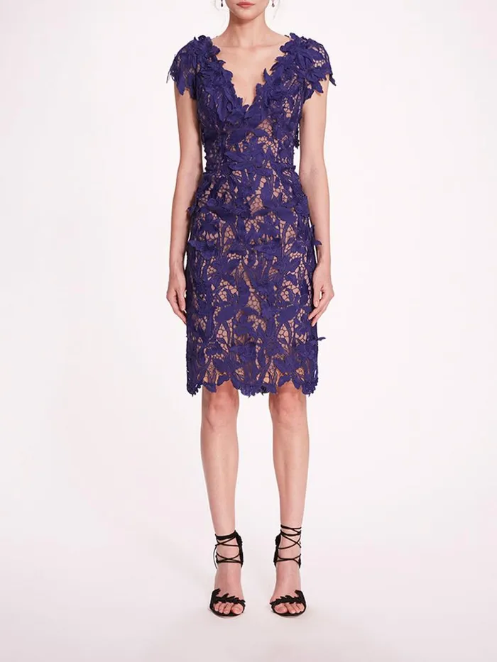 Marchesa Marchesa Notte Organic Lace Mini Dress Navy 8211 Women