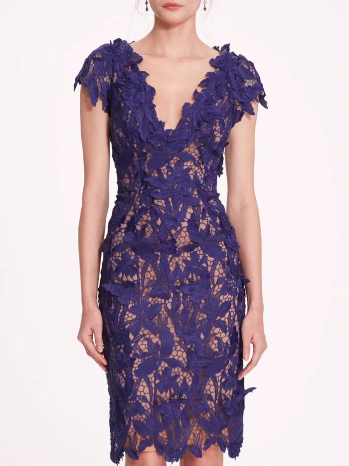 Marchesa Marchesa Notte Organic Lace Mini Dress Navy 8211 Women