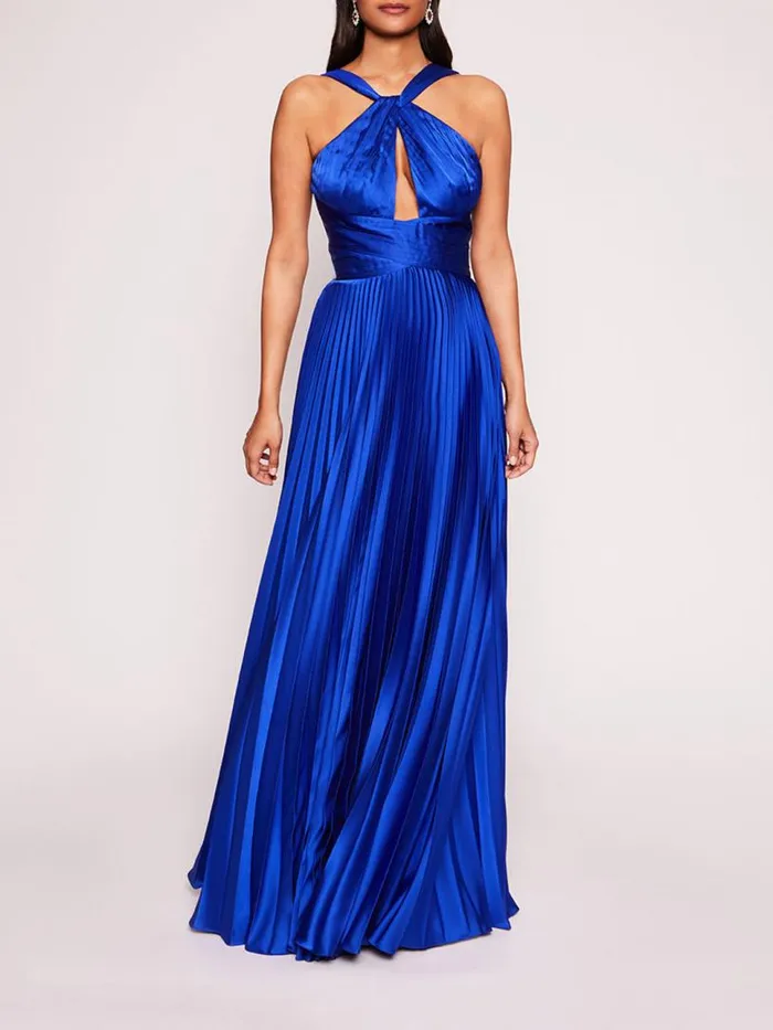 Marchesa Marchesa Notte Pleated Foil Gown Sapphire 8211 Women