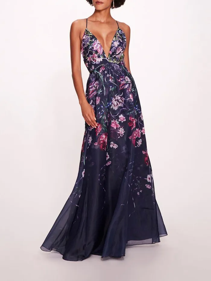 Marchesa Marchesa Notte Ribbons Gown Navy Multi 8211 Women