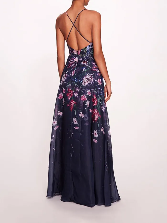 Marchesa Marchesa Notte Ribbons Gown Navy Multi 8211 Women