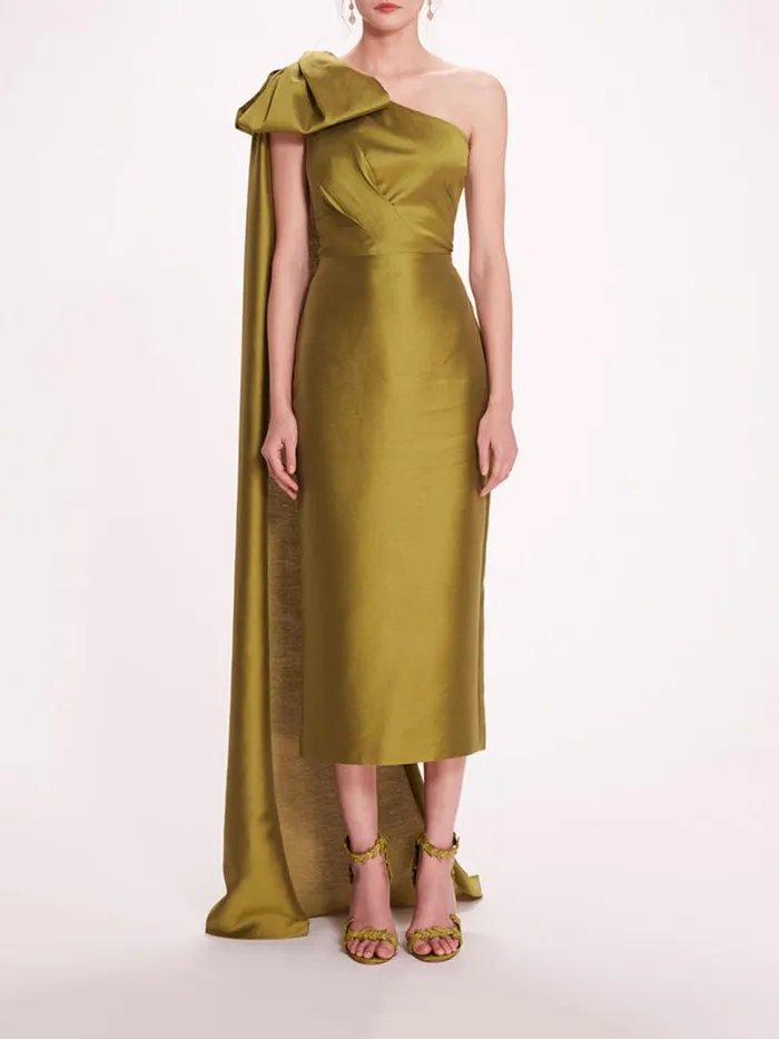 Marchesa Marchesa Notte Silk Mikado Midi Dress Olive 8211 Women