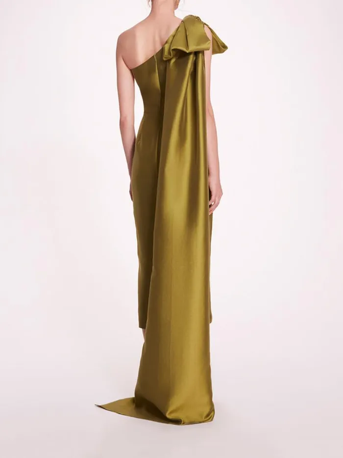 Marchesa Marchesa Notte Silk Mikado Midi Dress Olive 8211 Women