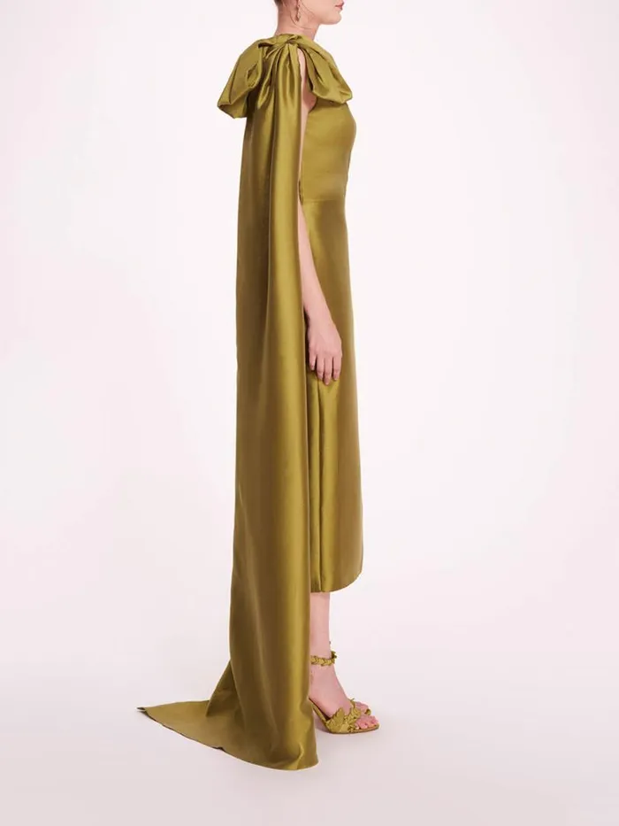 Marchesa Marchesa Notte Silk Mikado Midi Dress Olive 8211 Women