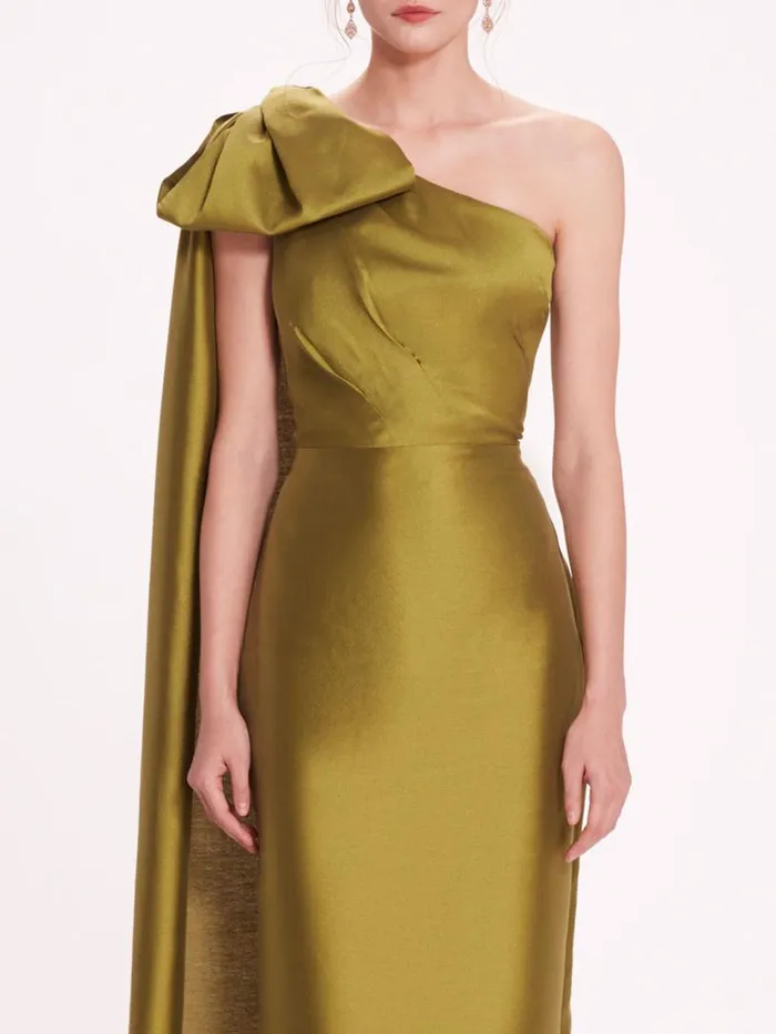 Marchesa Marchesa Notte Silk Mikado Midi Dress Olive 8211 Women