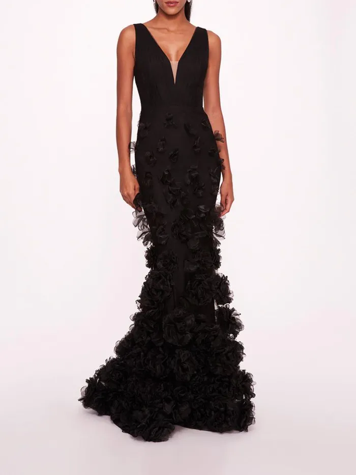 Marchesa Marchesa Notte Tulle Rosette Gown Black 8211 Women