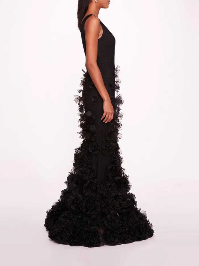 Marchesa Marchesa Notte Tulle Rosette Gown Black 8211 Women