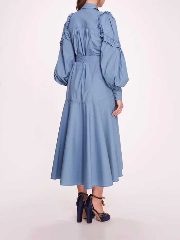 Marchesa Marchesa Rosa Rosette Ruffle Midi Dress Denim Blue 8211 Women