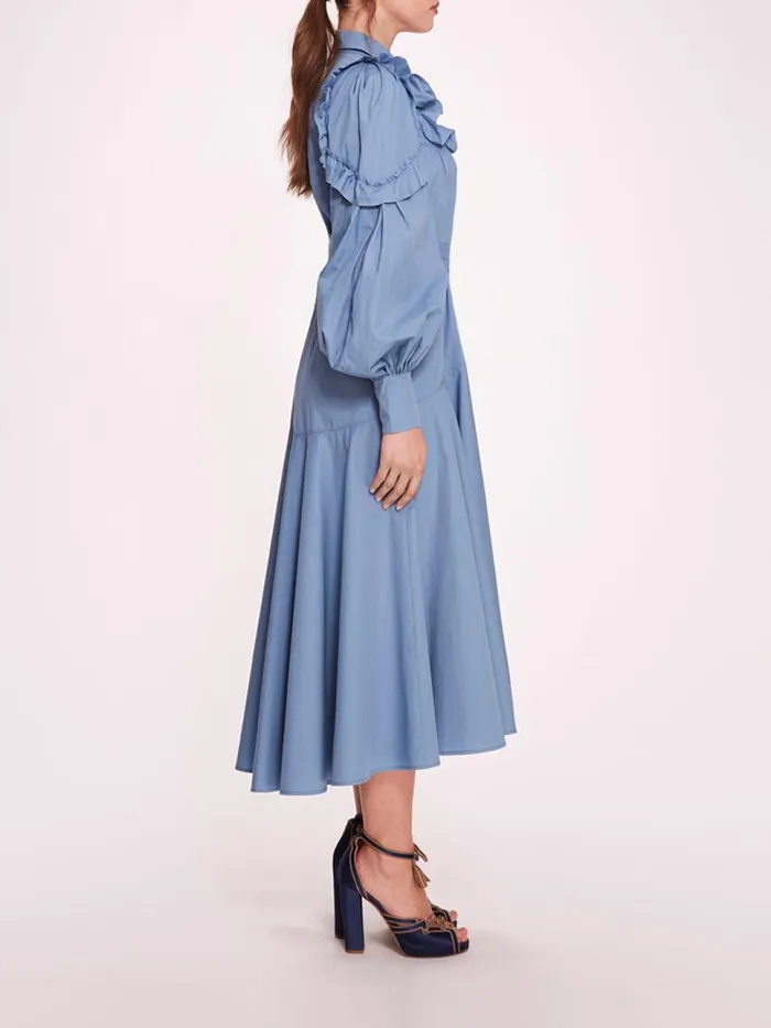 Marchesa Marchesa Rosa Rosette Ruffle Midi Dress Denim Blue 8211 Women