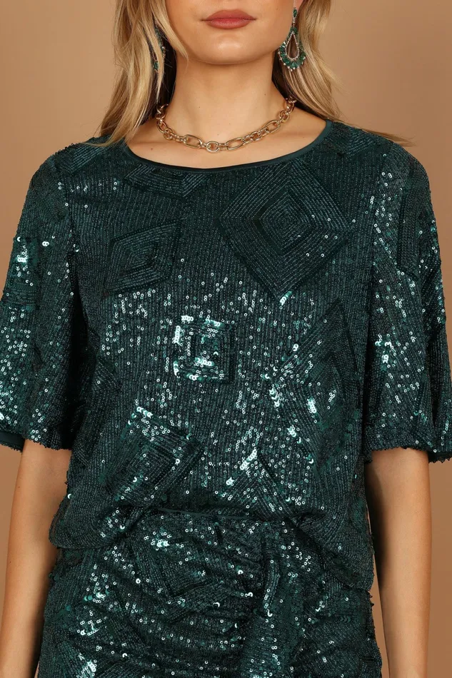 Matching Sets Lana Sequin Top Hunter Green 8211 Petal and Pup Women