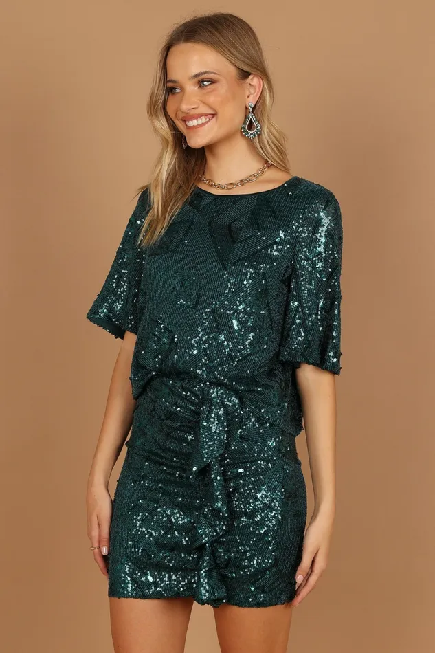 Matching Sets Lana Sequin Top Hunter Green 8211 Petal and Pup Women