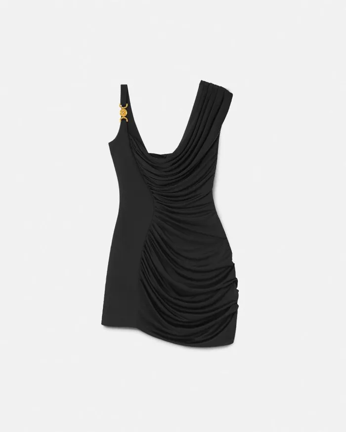 Medusa 03995 Draped Mini Dress Black Women Versace Dresses