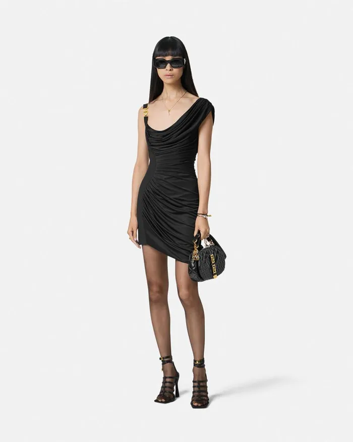 Medusa 03995 Draped Mini Dress Black Women Versace Dresses