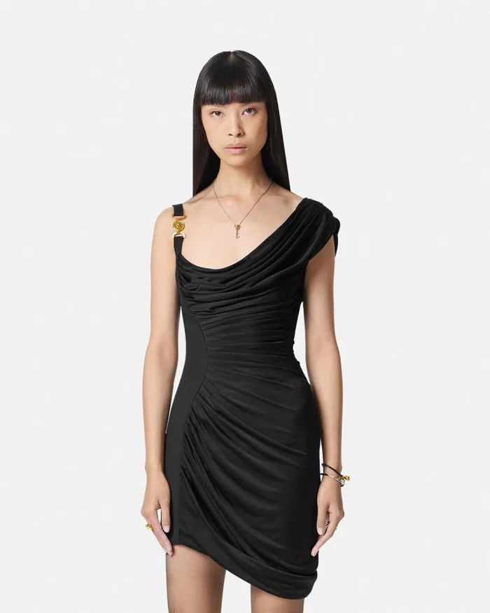 Medusa 03995 Draped Mini Dress Black Women Versace Dresses