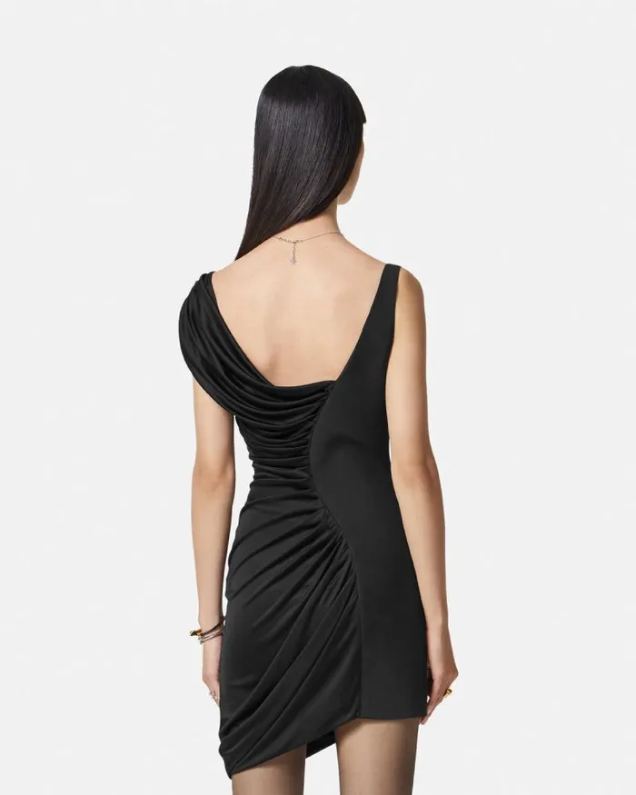 Medusa 03995 Draped Mini Dress Black Women Versace Dresses