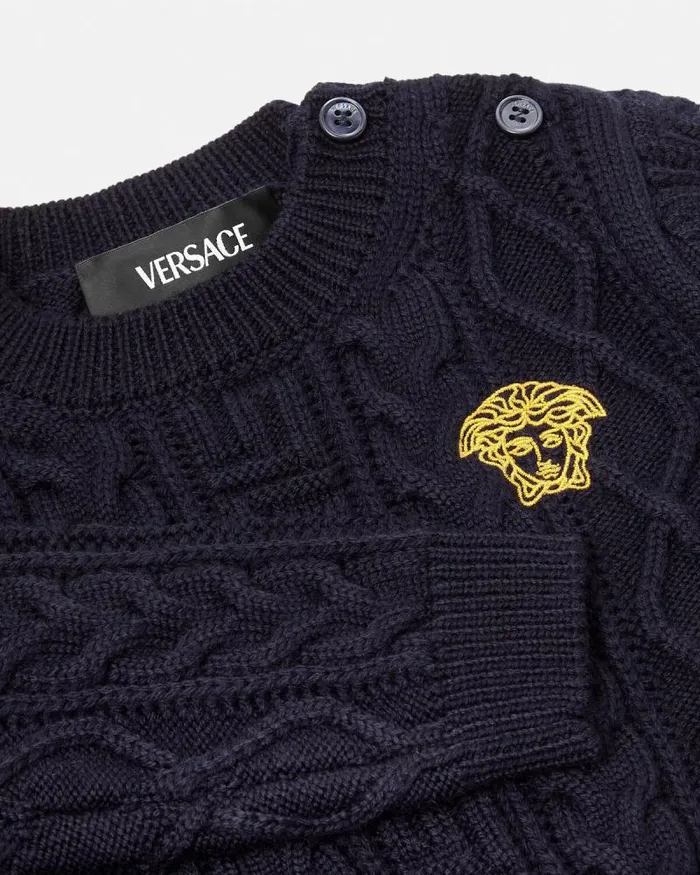 Medusa Baby CableKnit Sweater 1uk00 Children Versace Clothing