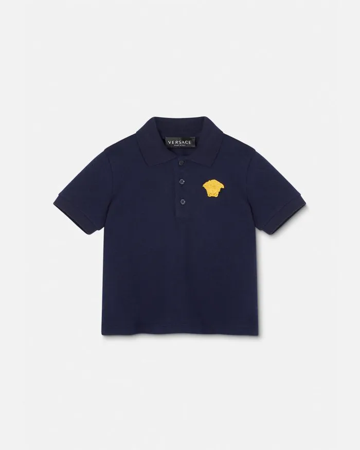 Medusa Embroidered Baby Polo Shirt Bluegold Children Versace Clothing
