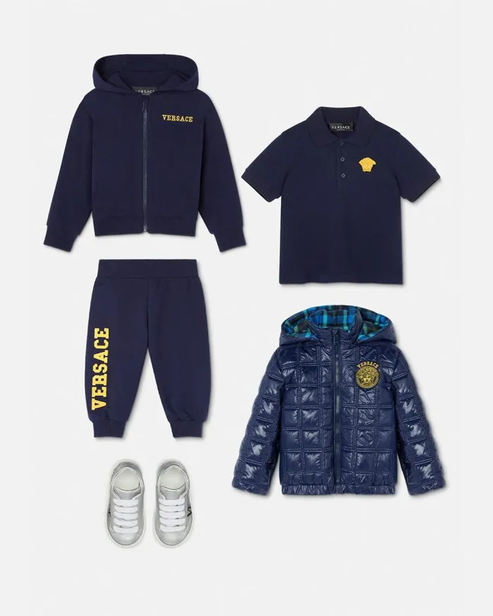 Medusa Embroidered Baby Polo Shirt Bluegold Children Versace Clothing