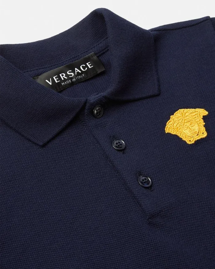 Medusa Embroidered Baby Polo Shirt Bluegold Children Versace Clothing