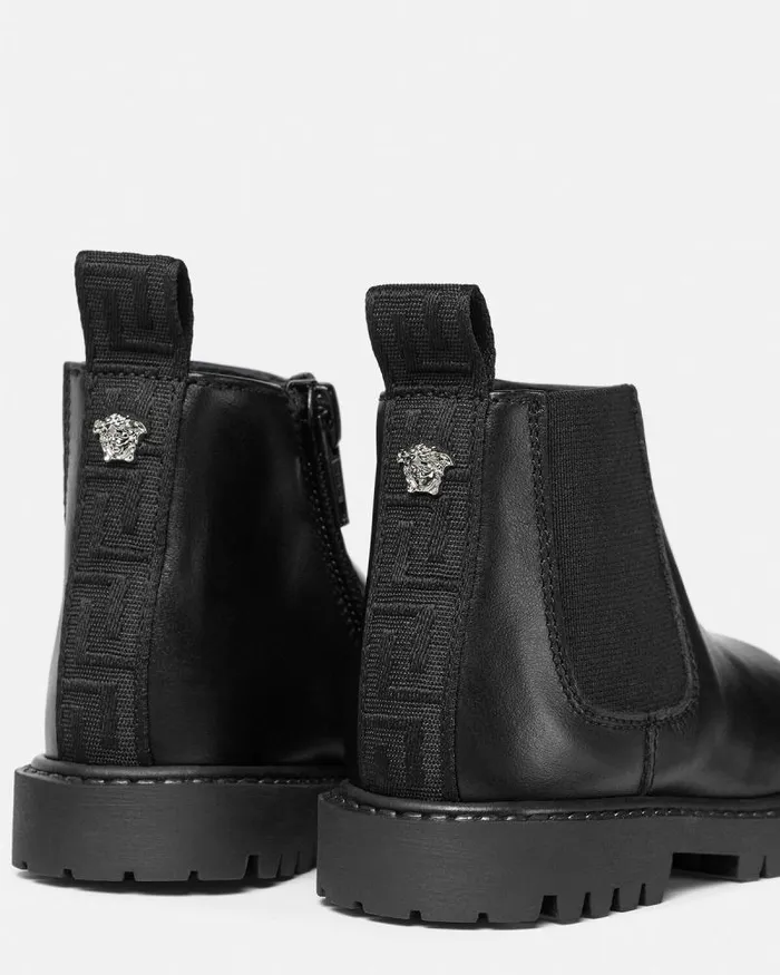 Medusa Leather Baby Ankle Boots Blacksilver Children Versace Shoes