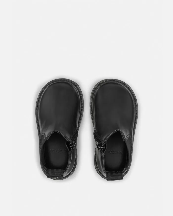 Medusa Leather Baby Ankle Boots Blacksilver Children Versace Shoes