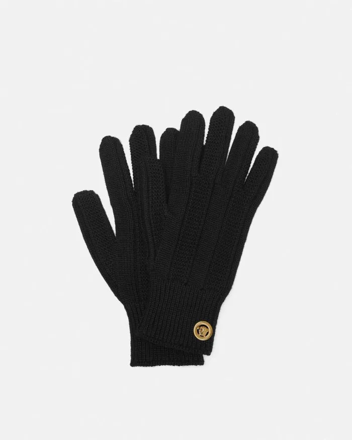 Medusa Ribbed Knit Gloves Black WomenMen Versace Soft Accessories