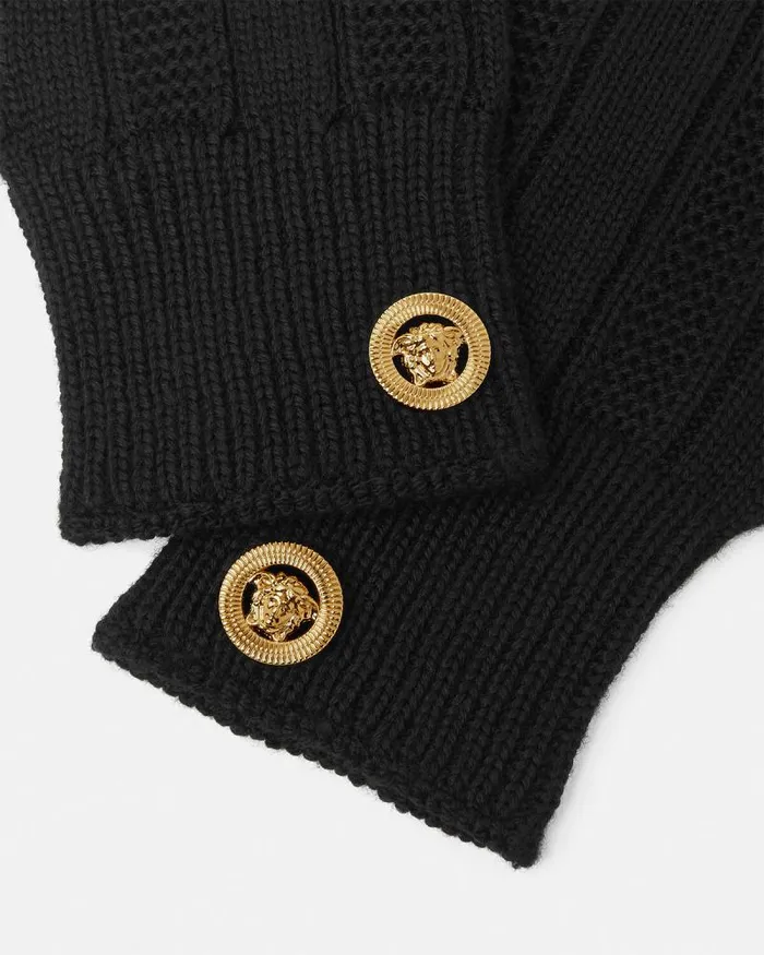 Medusa Ribbed Knit Gloves Black WomenMen Versace Soft Accessories