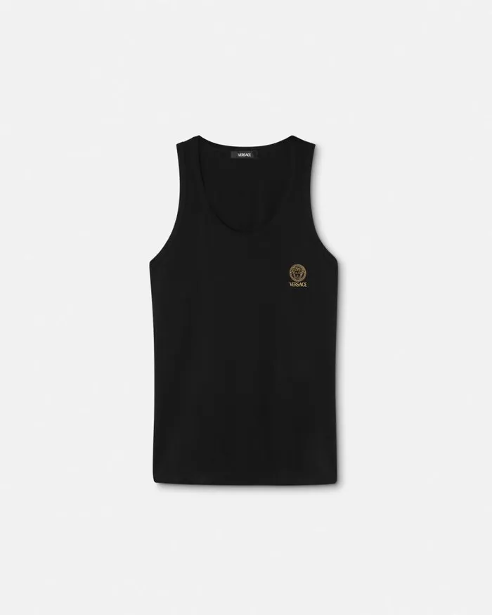 Medusa Tank Top Undershirt Black Men Versace Loungewear and Pajamas