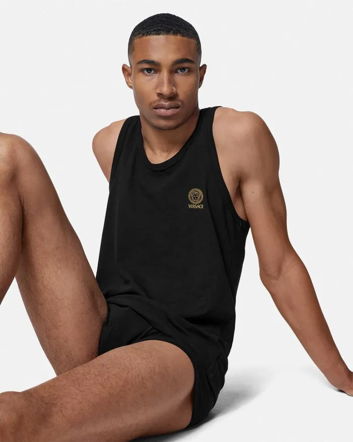Medusa Tank Top Undershirt Black Men Versace Loungewear and Pajamas