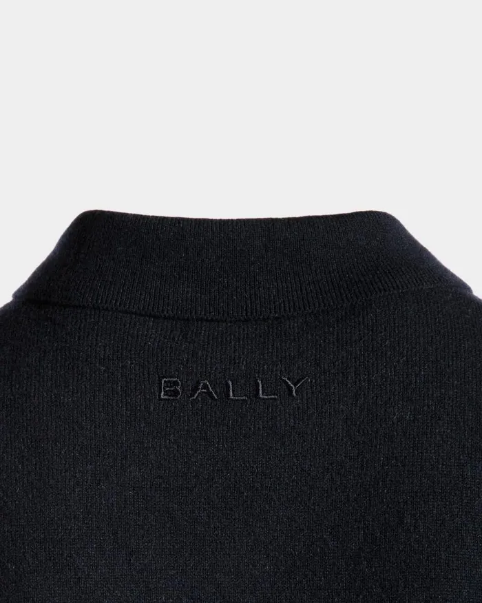 Men Bally Knitwear Long Sleeve Shirt With Logo In Navy Blue Cashmere Blue Men Bally Knitwear Long Sleeve Shirt With Logo In Navy Blue Cashmere Blue