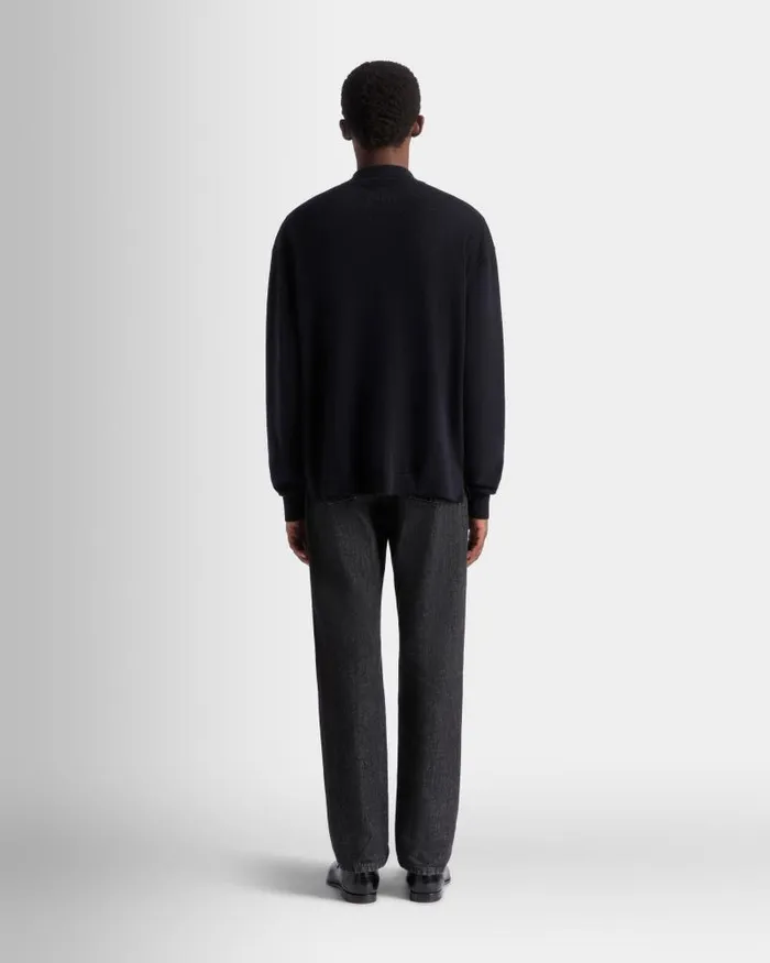 Men Bally Knitwear Long Sleeve Shirt With Logo In Navy Blue Cashmere Blue Men Bally Knitwear Long Sleeve Shirt With Logo In Navy Blue Cashmere Blue