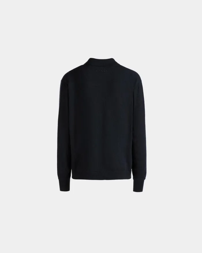 Men Bally Knitwear Long Sleeve Shirt With Logo In Navy Blue Cashmere Blue Men Bally Knitwear Long Sleeve Shirt With Logo In Navy Blue Cashmere Blue