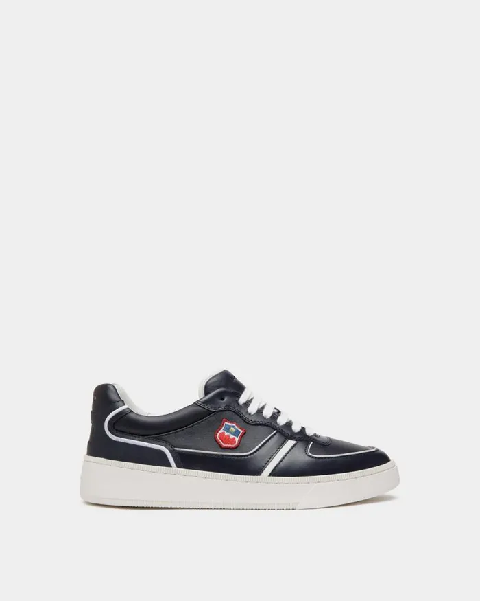 Men Bally Sneakers Raise Sneaker In Navy Blue And White Leather Blue