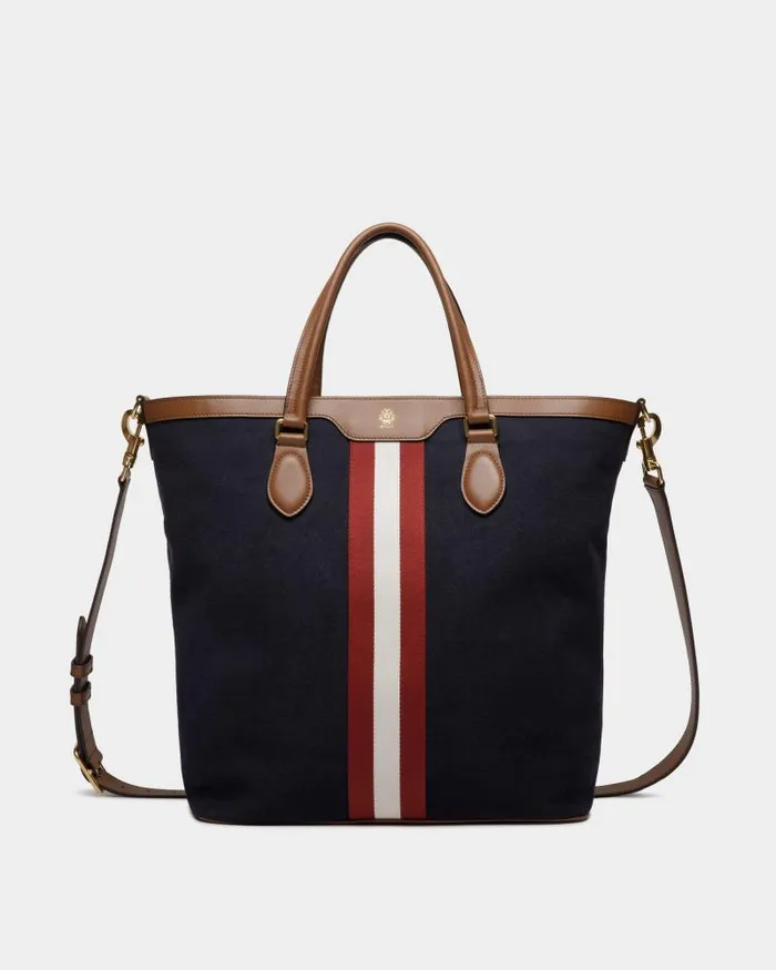 Men Bally Tote Bags Beckett Tote In Navy Blue Cotton Canvas Blue