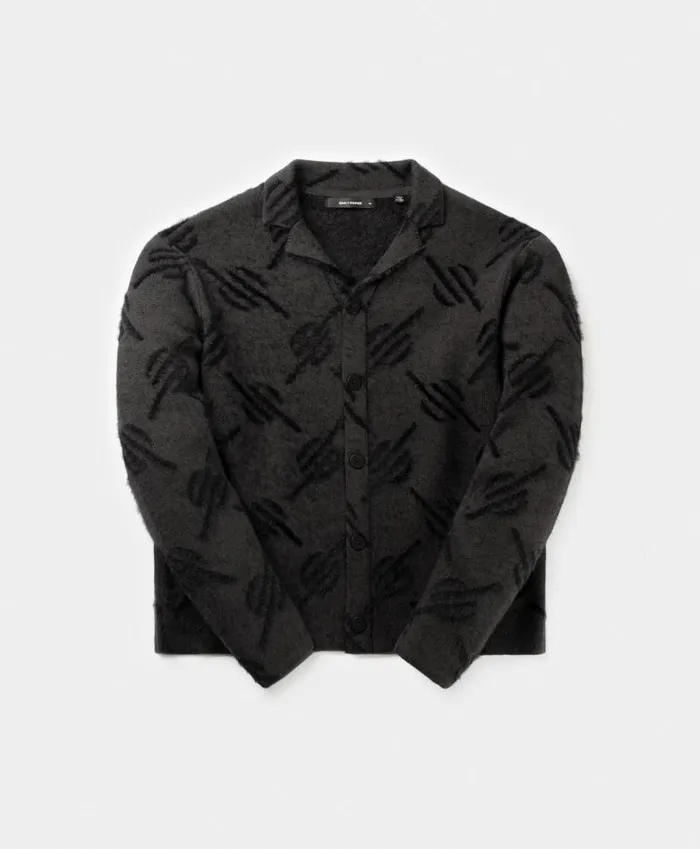 Men Black Kirabo Monogram Knit Cardigan Daily Paper Hoodies and Sweaters