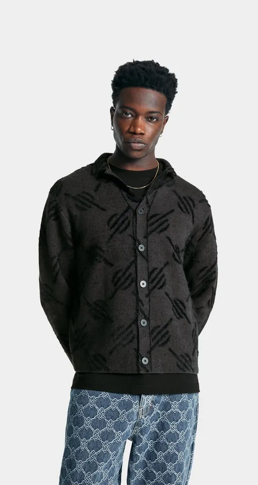 Men Black Kirabo Monogram Knit Cardigan Daily Paper Hoodies and Sweaters Men Black Kirabo Monogram Knit Cardigan Daily Paper Hoodies and Sweaters