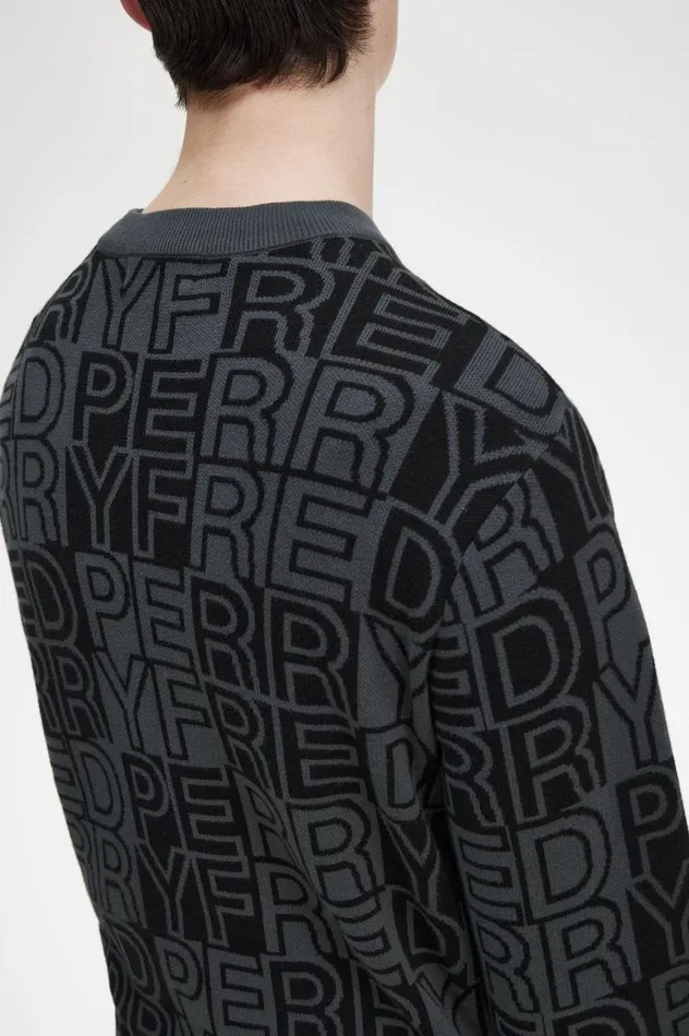 Men Block Graphic Jumper Gunmetal Fred Perry Knitwear