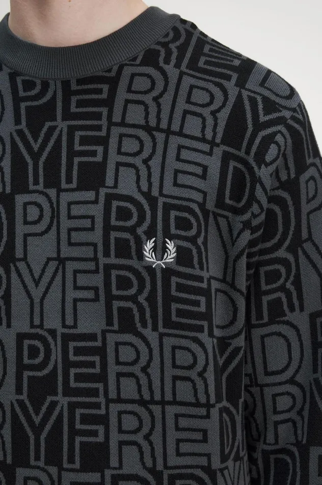 Men Block Graphic Jumper Gunmetal Fred Perry Knitwear