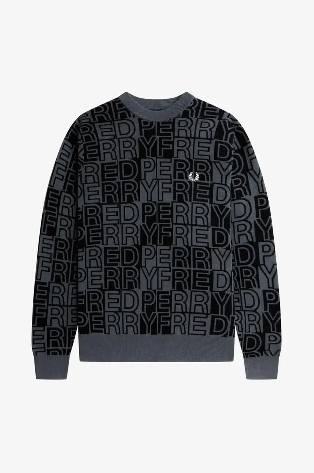 Men Block Graphic Jumper Gunmetal Fred Perry Knitwear