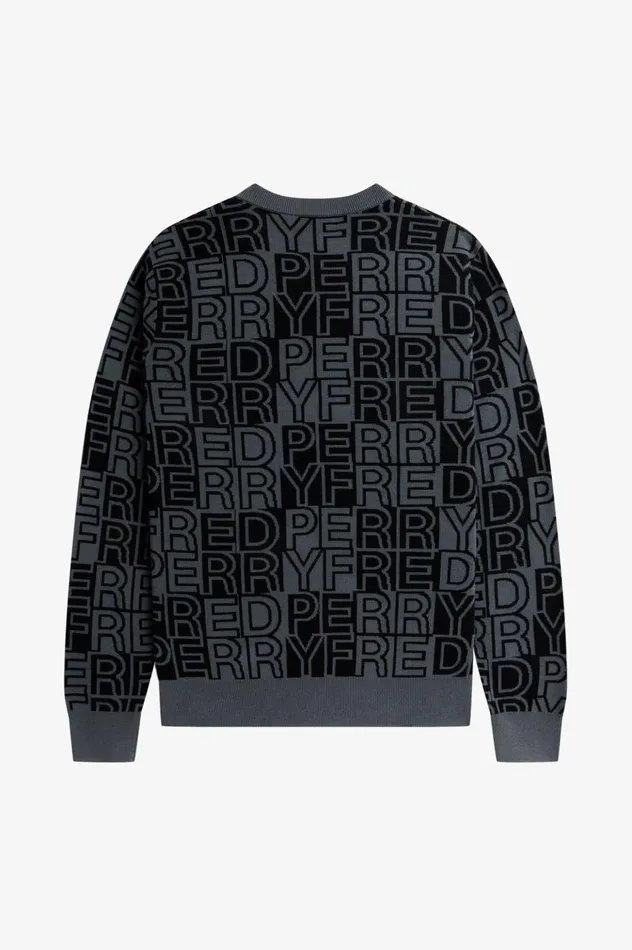 Men Block Graphic Jumper Gunmetal Fred Perry Knitwear