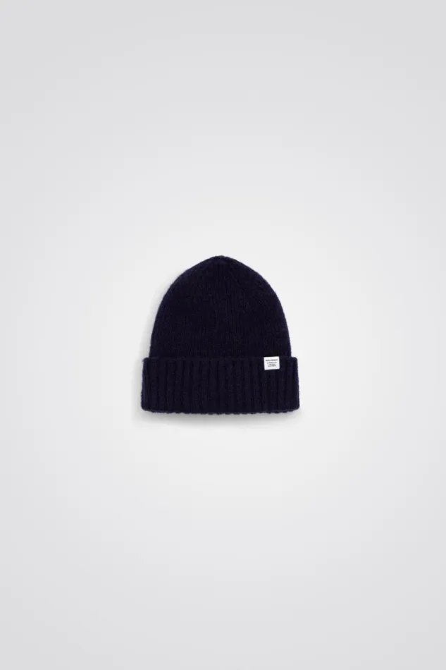 Men Brushed Lambswool Beanie Dark Navy Norse Projects Beanies