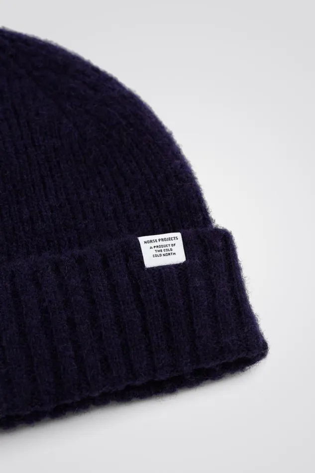 Men Brushed Lambswool Beanie Dark Navy Norse Projects Beanies