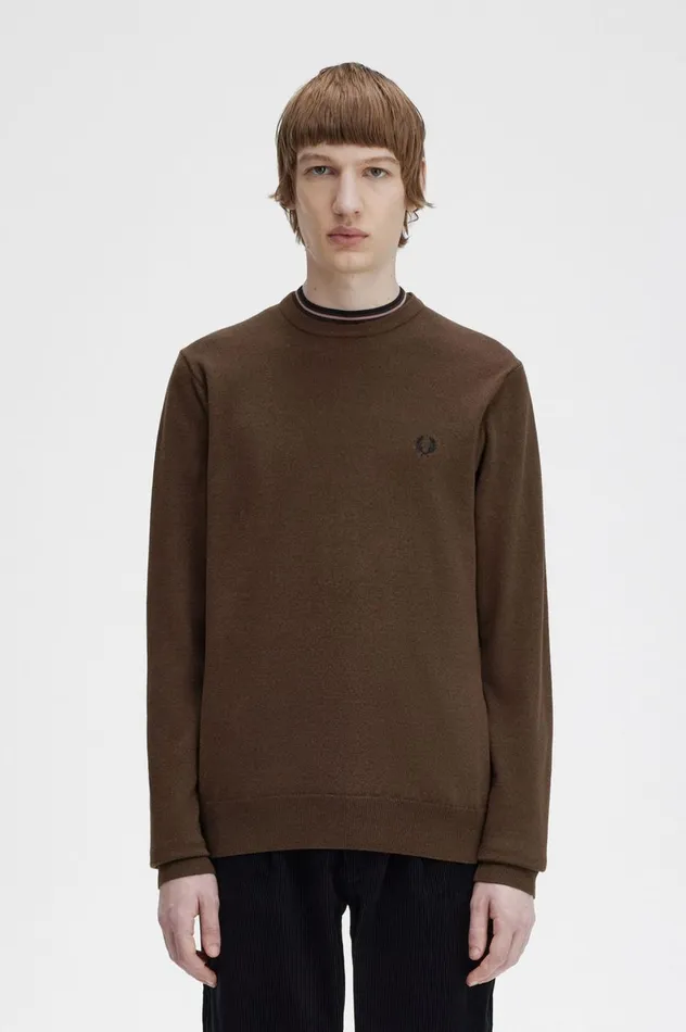 Men Classic Crew Neck Jumper Burnt Tobacco Fred Perry Knitwear
