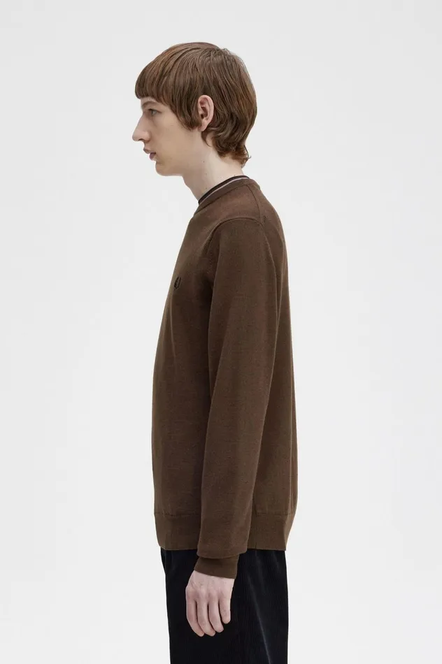 Men Classic Crew Neck Jumper Burnt Tobacco Fred Perry Knitwear