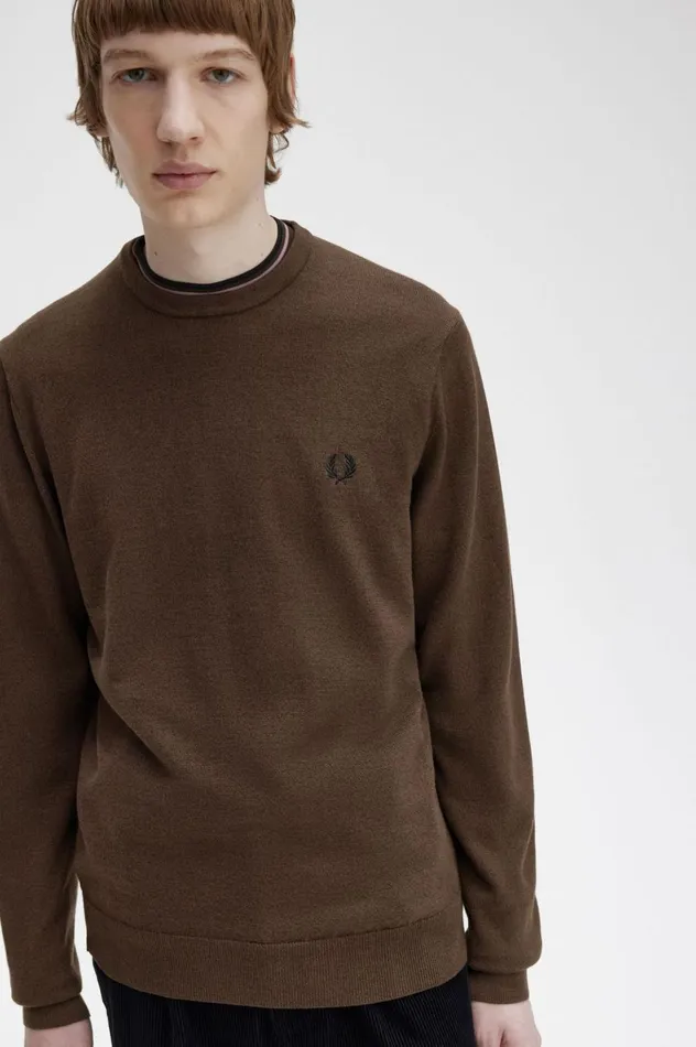 Men Classic Crew Neck Jumper Burnt Tobacco Fred Perry Knitwear